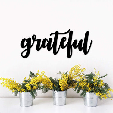 Grateful Sign | Metal Word Art | Thick Words | Steel Script Words for the Wall | Cursive Grateful Word | Living Room Decor | Kitchen Sign